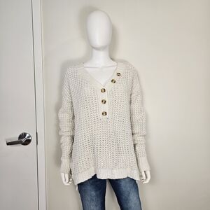 Free People Whistle Thermal Cozy Cream Button-Up Knit Sweater Sz XS